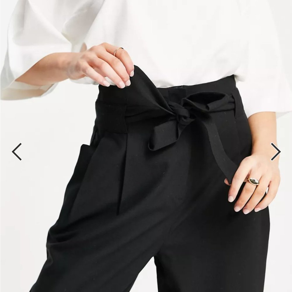 Petite tailored tie waist tapered ankle grazer pants